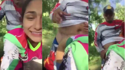 Horny teen girl outdoor sex with her bf in a park
