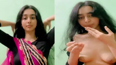 Teen School Girl Pressing Small Tits for BF on camera